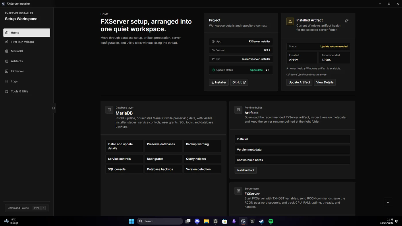 FXServer Installer desktop dashboard