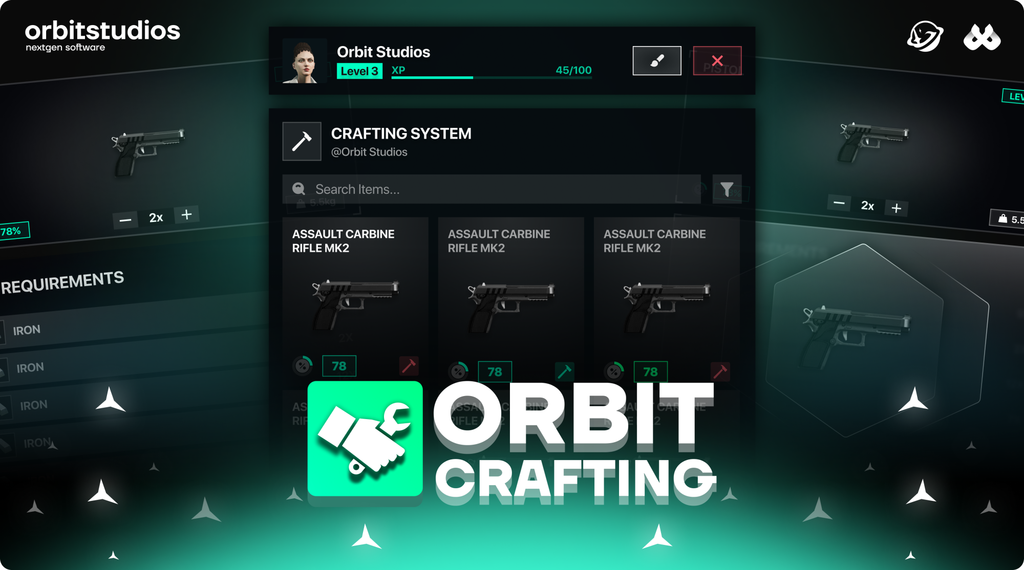 Orbit CraftingSystem recipe, progression, and workstation interfaces